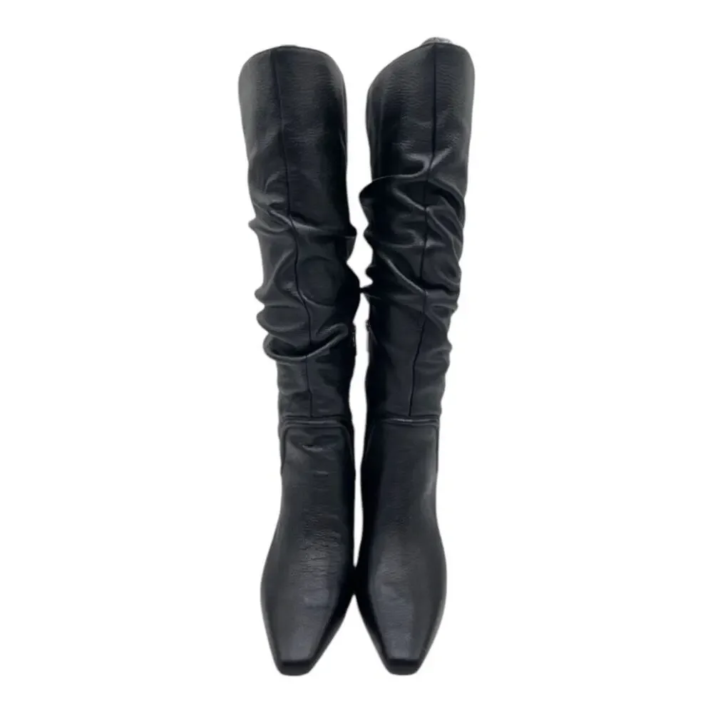 Vince Camuto Black Leather Slouchy Chelsey knee high boot Size 9 W Wide Calf NEW